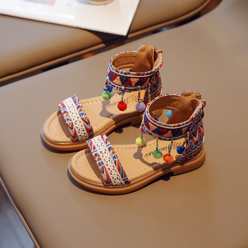 Girls' Sandals 2026 Style Girls' Ethnic Style Princess Sandals Korean Style Big Children'S Ladylike Roman Sandals - Image 4