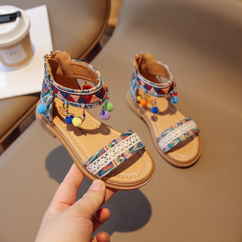 Girls' Sandals 2026 Style Girls' Ethnic Style Princess Sandals Korean Style Big Children'S Ladylike Roman Sandals - Image 5