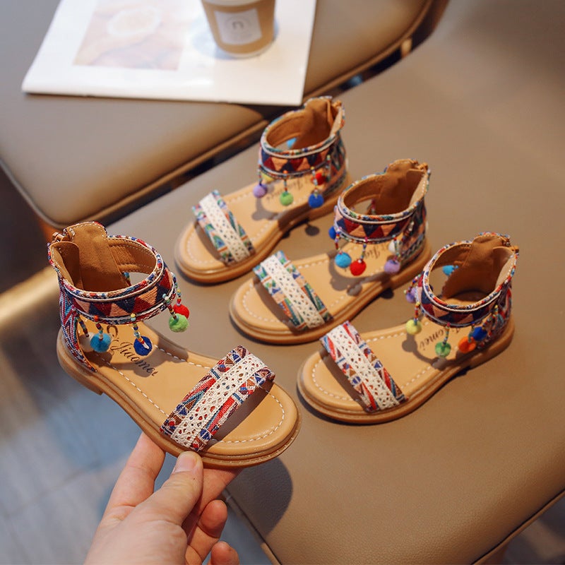 Girls' Sandals 2026 Style Girls' Ethnic Style Princess Sandals Korean Style Big Children'S Ladylike Roman Sandals - Image 2