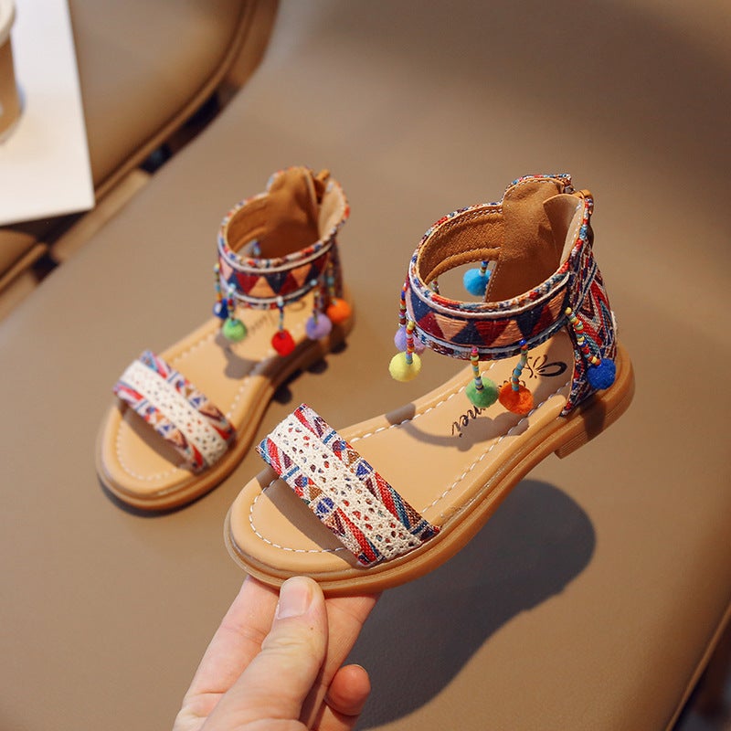 Girls' Sandals 2026 Style Girls' Ethnic Style Princess Sandals Korean Style Big Children'S Ladylike Roman Sandals - Image 3