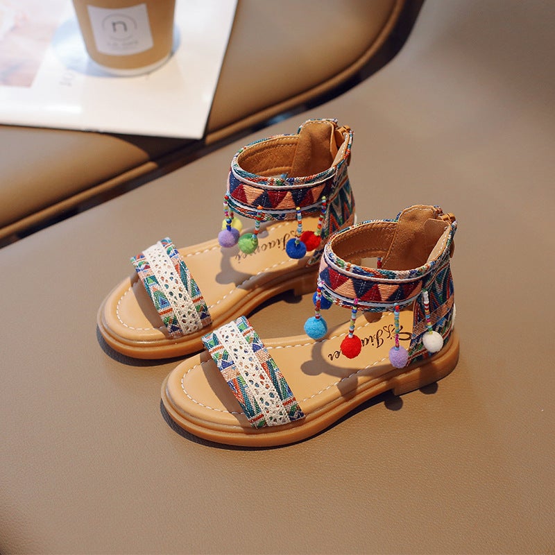 Girls' Sandals 2026 Style Girls' Ethnic Style Princess Sandals Korean Style Big Children'S Ladylike Roman Sandals - Image 1