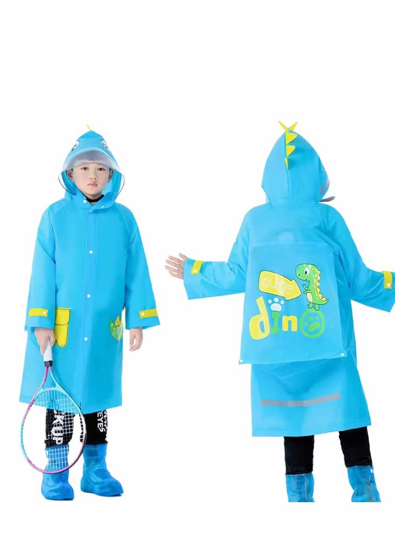إسكدنيا Kids Waterproof Rain Poncho for Boys and Girls, Reusable Hooded Jacket for Toddlers,  Dinosaur Design Rainwear - Image 1