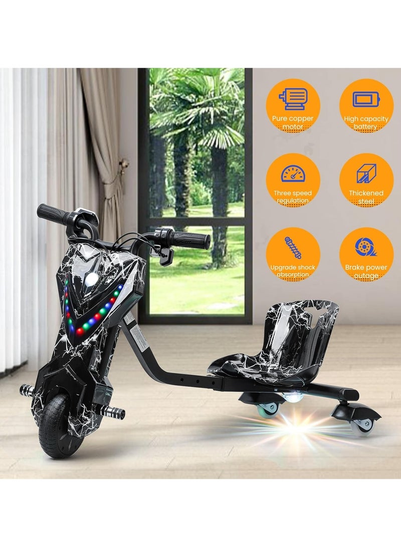 Favarey Electric Drift Scooter for Kids Electric Scooter with Bluetooth Music 3 Speed Modes LED Lights & Rear Wheel Light 50kg Load Capacity 15km/h  6.5-Inch Solid Tires - Ideal Electric Tricycle for Children(Black) - Image 5
