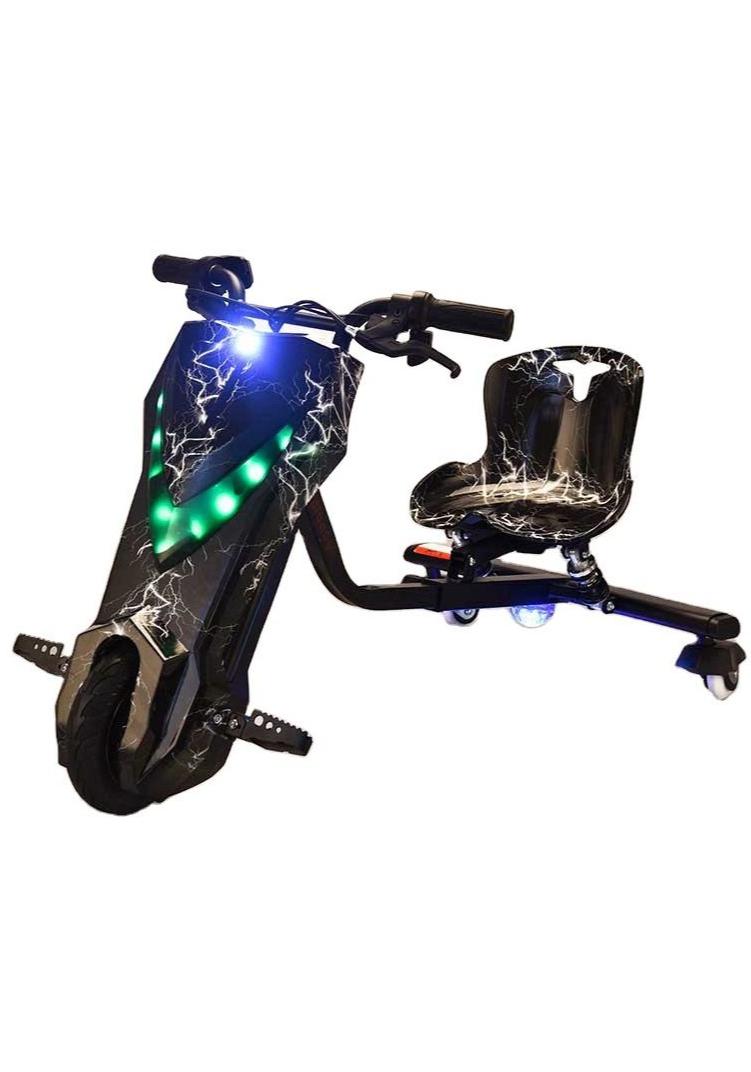 Favarey Electric Drift Scooter for Kids Electric Scooter with Bluetooth Music 3 Speed Modes LED Lights & Rear Wheel Light 50kg Load Capacity 15km/h  6.5-Inch Solid Tires - Ideal Electric Tricycle for Children(Black) - Image 1