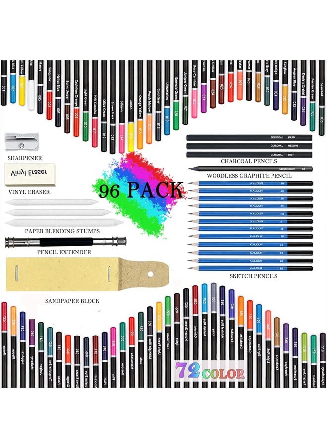 KALOUR - Kalour 96 Pack Drawing Set Sketching Kit,include 72 Colored Pencils and 24 Sketch Kit with Sketch Book,Art Supplies for Drawing,Sketching and Coloring,Ideal for Beginner,Artists and Adults - Image 1