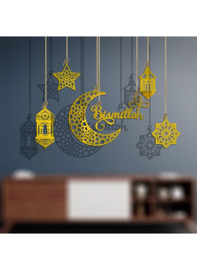 نيبمينينت - 6 قطع زينة رمضان، زخرفة أكريليك بمناسبة رمضان كريم، قلادة عيد مبارك على شكل نجوم وأقمار، زينة رمضان للتعليق على الجدران والنوافذ والأشجار - Image 1