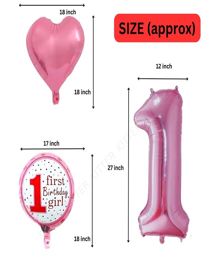 KITTER 5 Pcs 1st Birthday Decoration Set for Girls - 1st Birthday Decor-Foil, Pink - Image 4