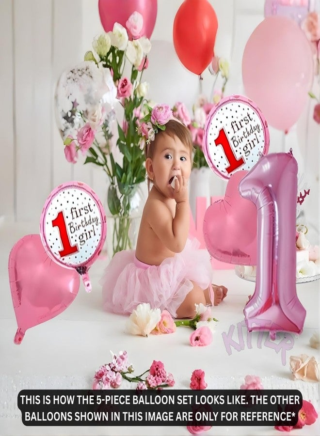KITTER 5 Pcs 1st Birthday Decoration Set for Girls - 1st Birthday Decor-Foil, Pink - Image 3