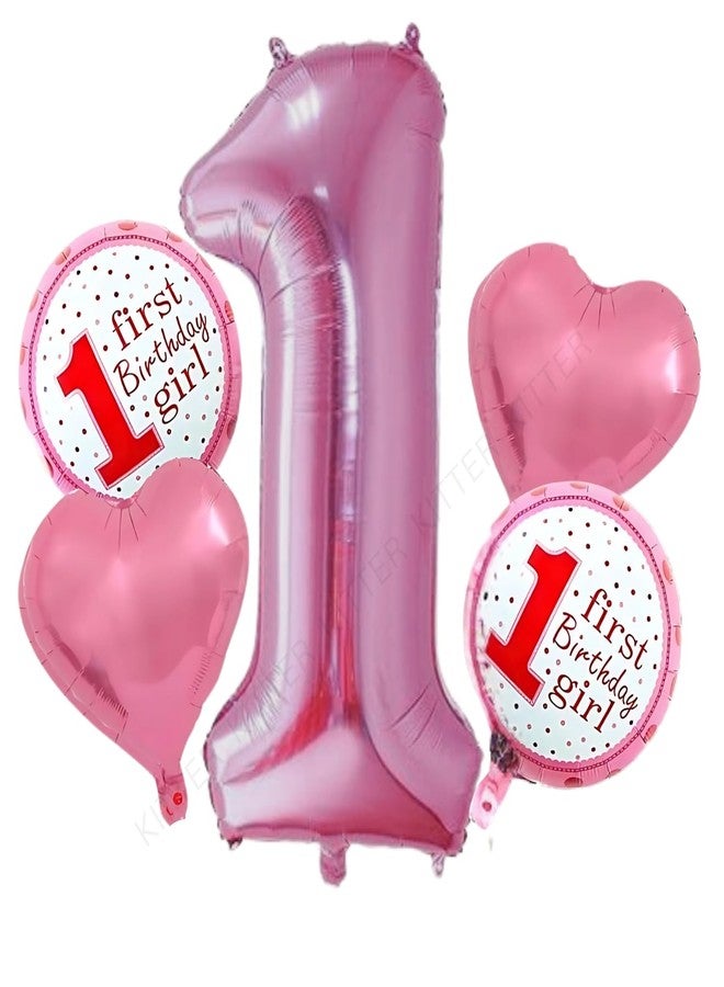 KITTER 5 Pcs 1st Birthday Decoration Set for Girls - 1st Birthday Decor-Foil, Pink - Image 1