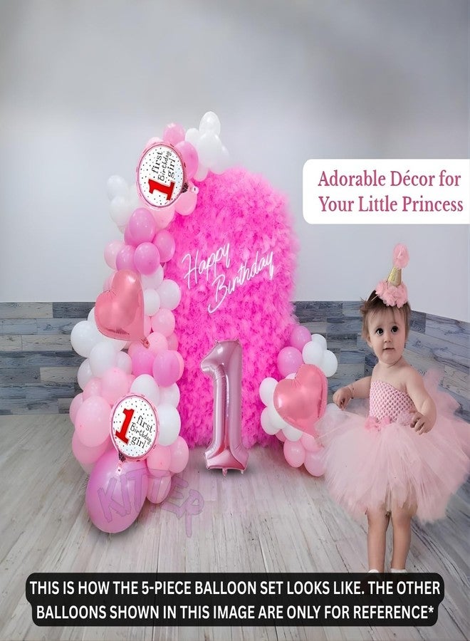 KITTER 5 Pcs 1st Birthday Decoration Set for Girls - 1st Birthday Decor-Foil, Pink - Image 2