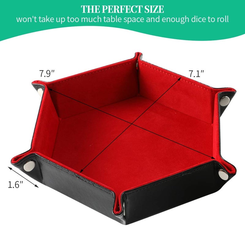 Grajar 2 Pcs Portable Folding Dice Rolling Tray Set for RPG DND Table Games - PU Leather and Velvet Holder Storage Box - Red and Violet - Image 2