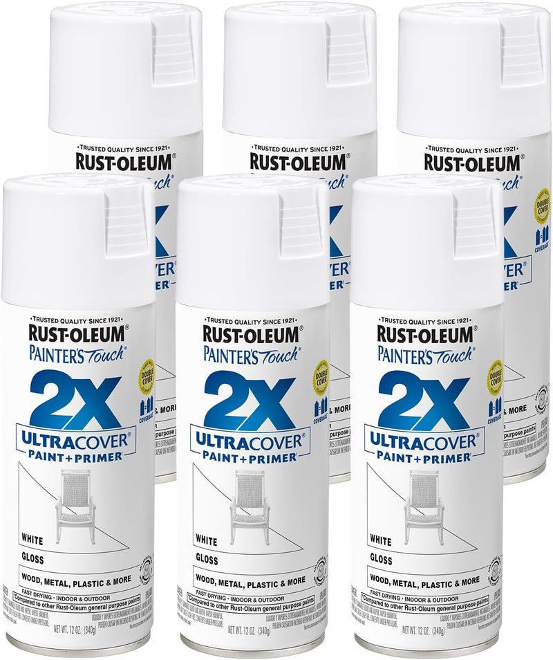 Rust-Oleum 249090-6PK Painter's Touch 2X Ultra Cover Spray Paint, 12 oz, Gloss White, 6 Pack - Image 1
