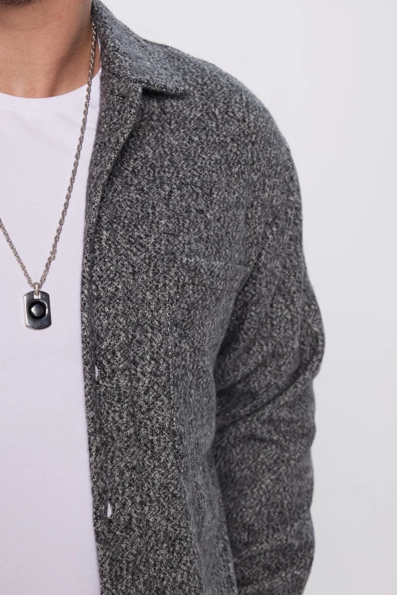 Tudors Men's Relax Fit Casual Cut Lumberjack Single Pocket Plain Gray Apron Collar Winter Shirt