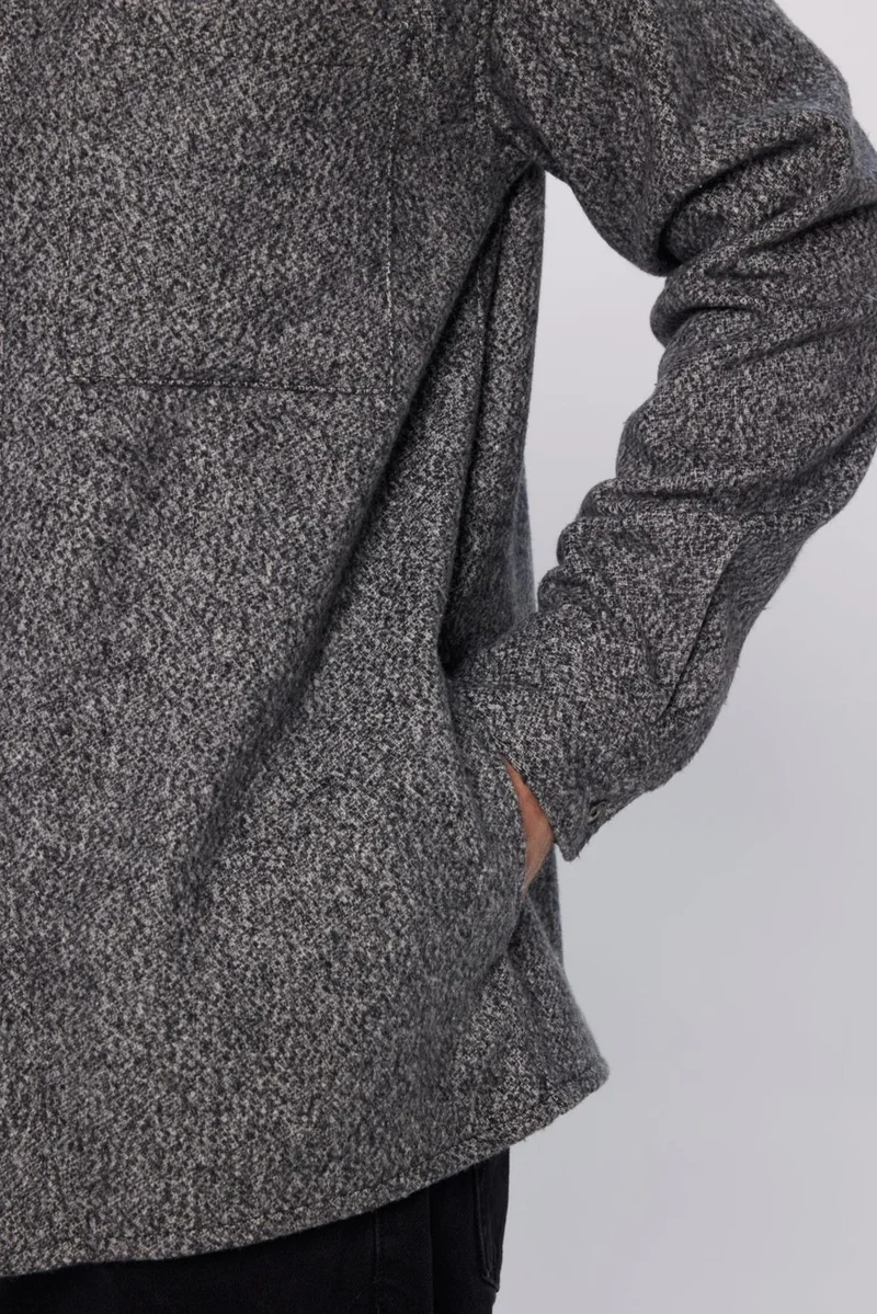 Tudors Men's Relax Fit Casual Cut Lumberjack Single Pocket Plain Gray Apron Collar Winter Shirt