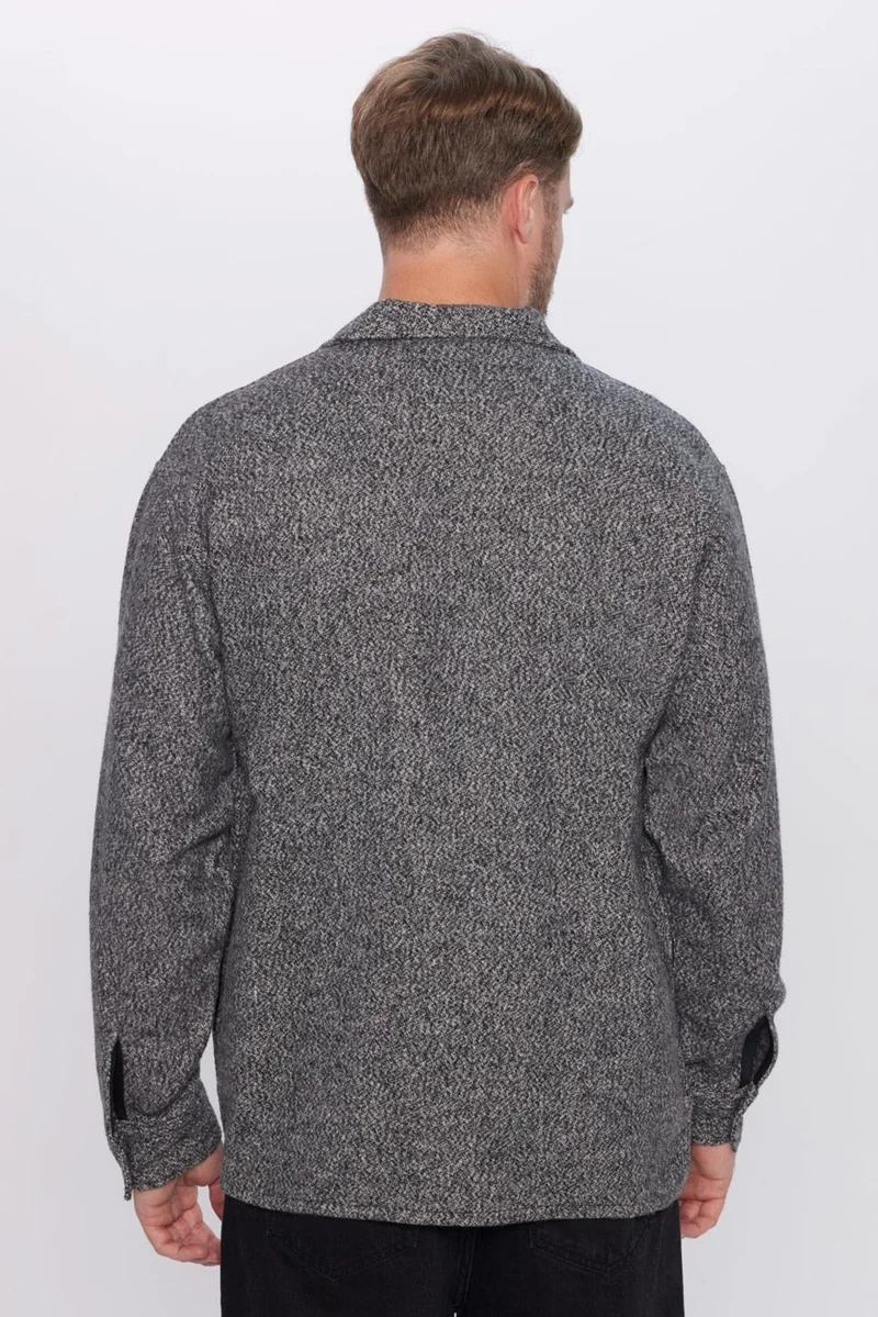 Tudors Men's Relax Fit Casual Cut Lumberjack Single Pocket Plain Gray Apron Collar Winter Shirt
