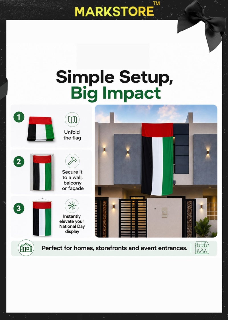 MARK STORE UAE Flag  for National Day 5 Meter Length, 1.5 Meter Width Premium Quality UAE Flag for National Day - Image 5