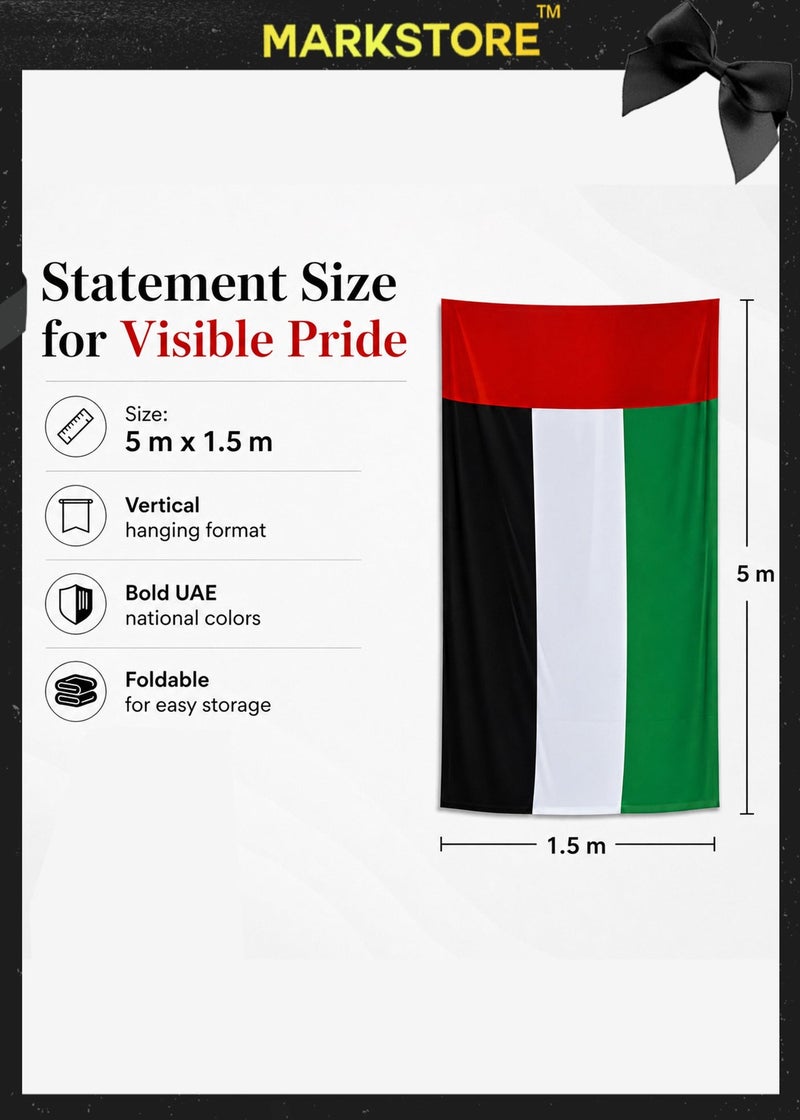 MARK STORE UAE Flag  for National Day 5 Meter Length, 1.5 Meter Width Premium Quality UAE Flag for National Day - Image 2