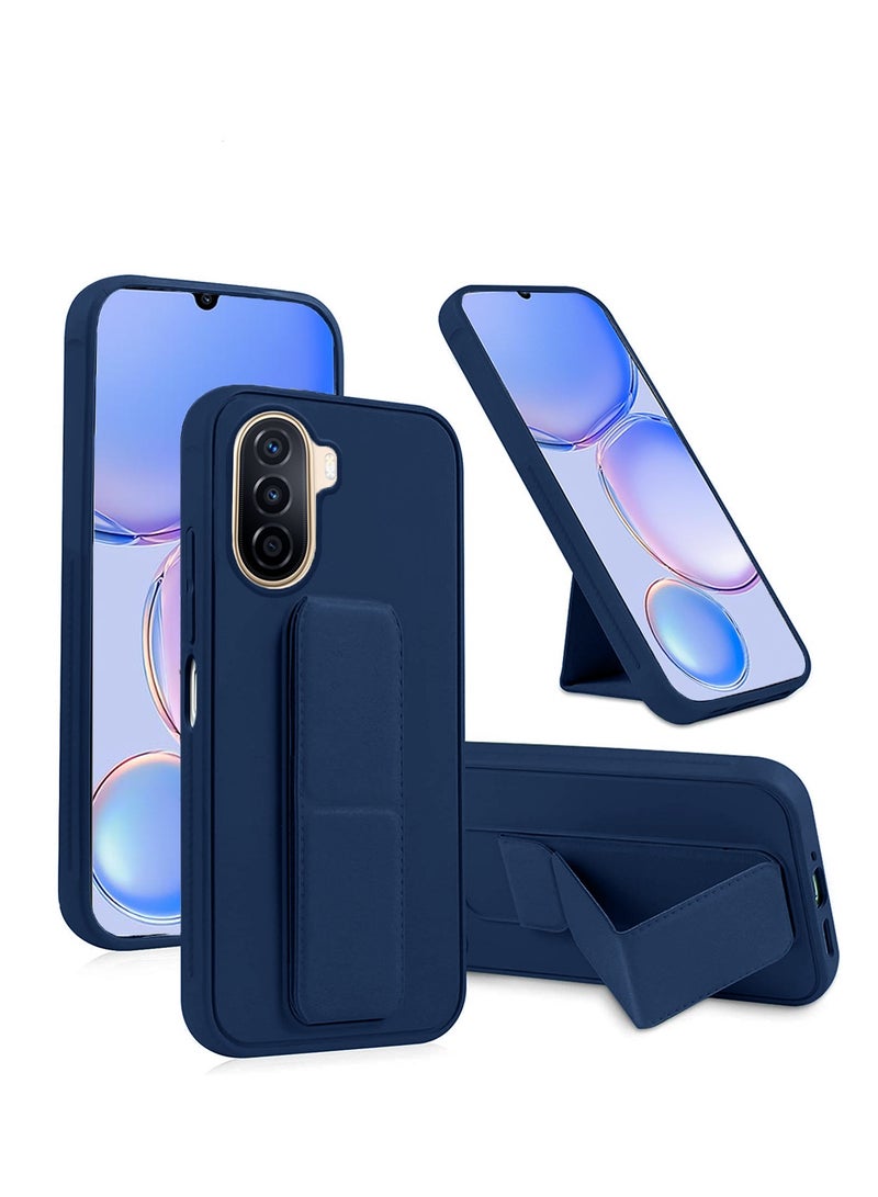 دبليو تيك قبضة يد قابلة للطي بمسند مغناطيسي وحزام معصم وقبضة إصبع مع غطاء حماية مدمج لهاتف Huawei Nova Y70 4G 2022 / Y70 Plus 4G 2022 / Y71 4G 2023 أزرق داكن - Image 1