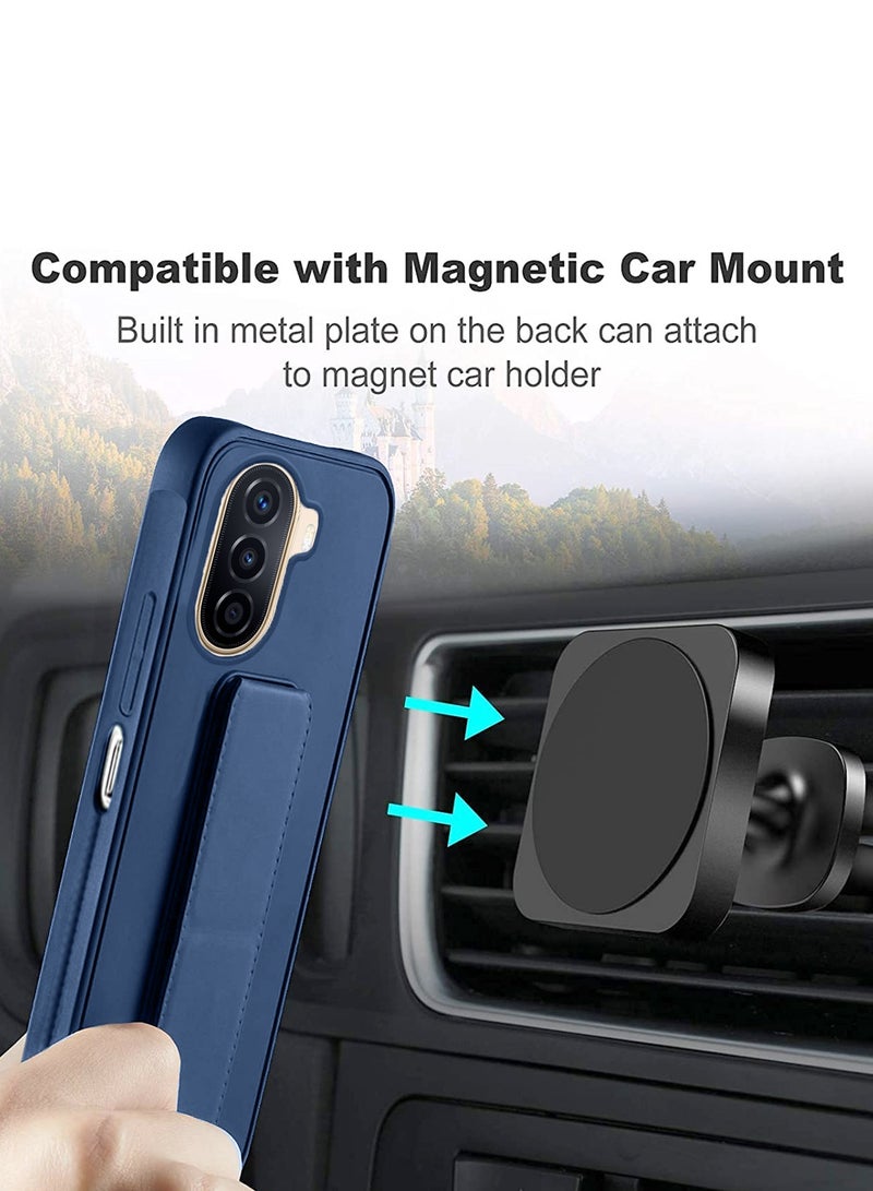 دبليو تيك قبضة يد قابلة للطي بمسند مغناطيسي وحزام معصم وقبضة إصبع مع غطاء حماية مدمج لهاتف Huawei Nova Y70 4G 2022 / Y70 Plus 4G 2022 / Y71 4G 2023 أزرق داكن - Image 5