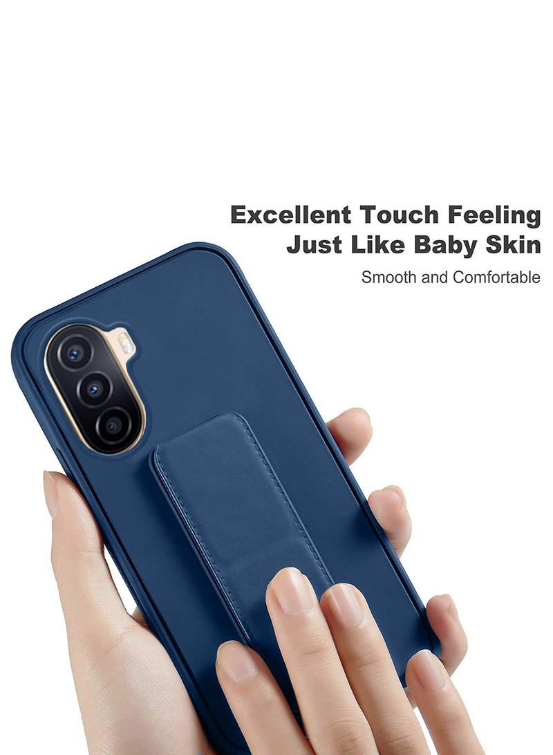 دبليو تيك قبضة يد قابلة للطي بمسند مغناطيسي وحزام معصم وقبضة إصبع مع غطاء حماية مدمج لهاتف Huawei Nova Y70 4G 2022 / Y70 Plus 4G 2022 / Y71 4G 2023 أزرق داكن - Image 2