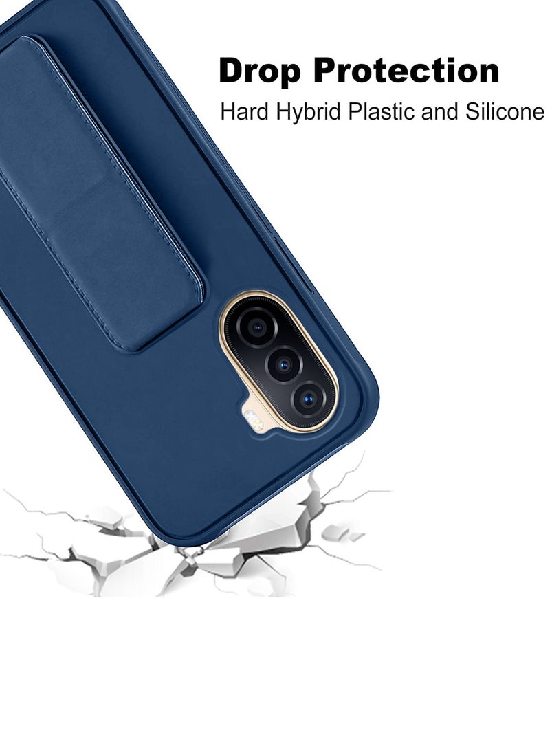 دبليو تيك قبضة يد قابلة للطي بمسند مغناطيسي وحزام معصم وقبضة إصبع مع غطاء حماية مدمج لهاتف Huawei Nova Y70 4G 2022 / Y70 Plus 4G 2022 / Y71 4G 2023 أزرق داكن - Image 4