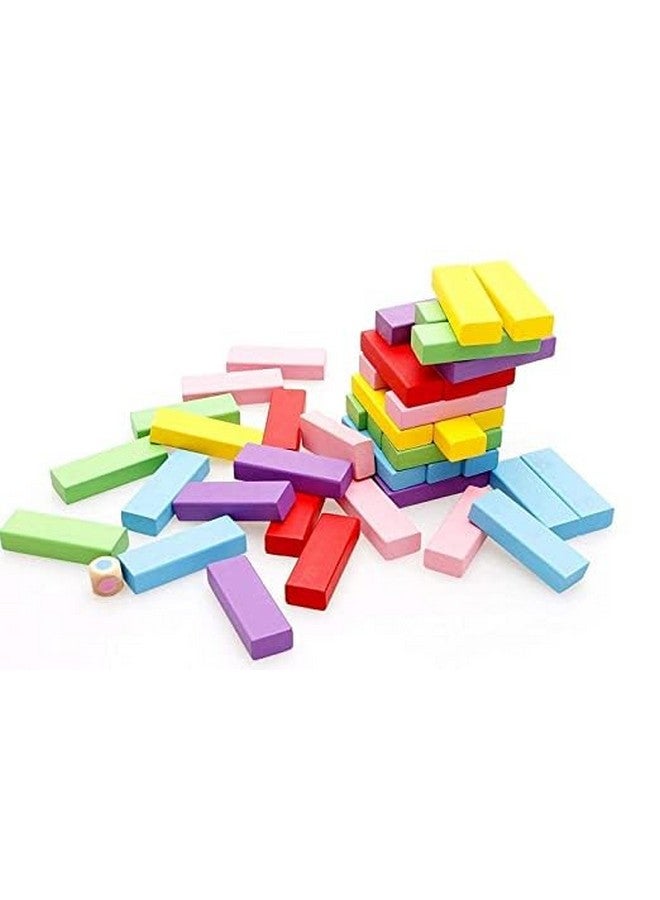 Goyal's Multicolor Tower Puzzle Blocks Game for Kids and Adults, Colorful Wooden Blocks | Stacking Game Challenging | Maths Game- 54 Pcs Blocks with 2 Dice - Image 2