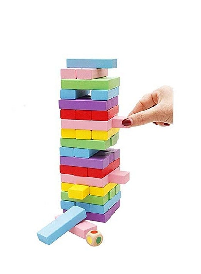 Goyal's Multicolor Tower Puzzle Blocks Game for Kids and Adults, Colorful Wooden Blocks | Stacking Game Challenging | Maths Game- 54 Pcs Blocks with 2 Dice - Image 1