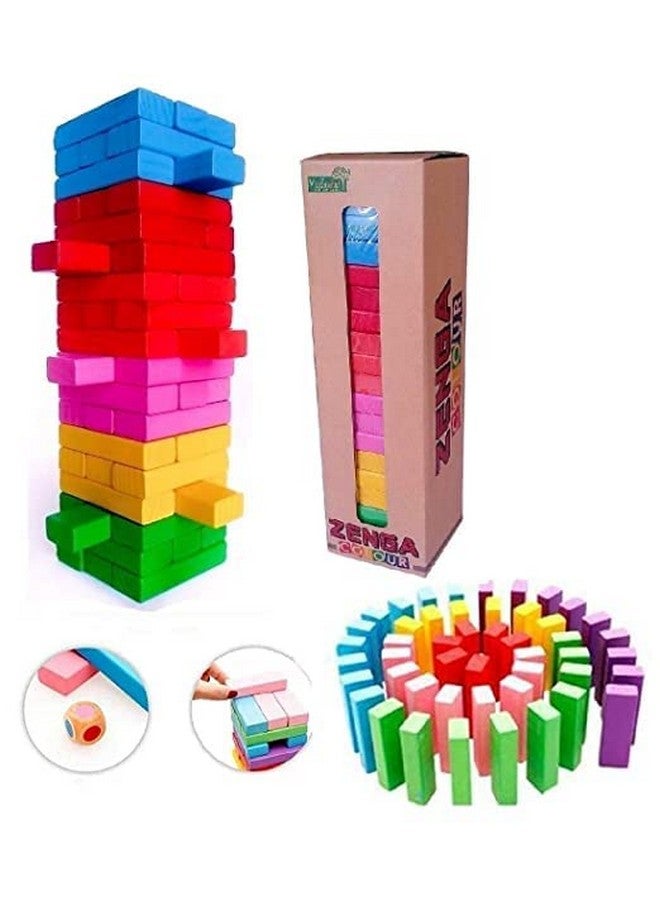 Goyal's Multicolor Tower Puzzle Blocks Game for Kids and Adults, Colorful Wooden Blocks | Stacking Game Challenging | Maths Game- 54 Pcs Blocks with 2 Dice - Image 4