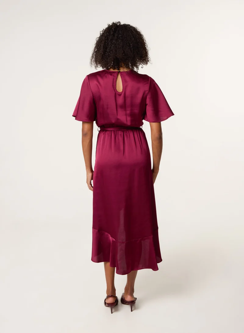 بلو فانيلا Satin Wrap Frill High To Low Midi Dress