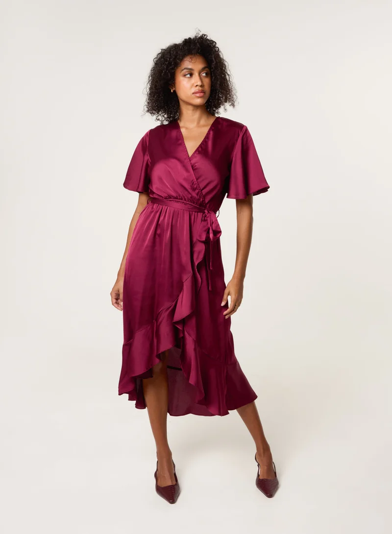 بلو فانيلا Satin Wrap Frill High To Low Midi Dress