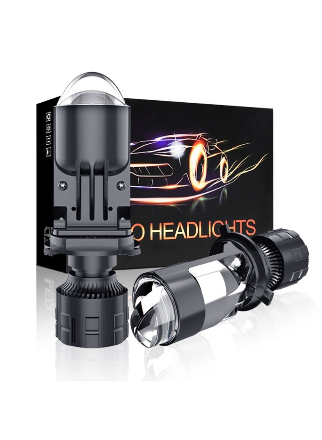WALALLA H4 LED Auto Headlight Bulbs With Projector 30000LM Extremely Bright 6000K White Hi-Lo Beam Function with Clear Cut Off Line, H4/9003/HB2 Mini Projector Lens Retrofit Kit - Image 1