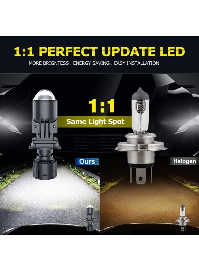 WALALLA H4 LED Auto Headlight Bulbs With Projector 30000LM Extremely Bright 6000K White Hi-Lo Beam Function with Clear Cut Off Line, H4/9003/HB2 Mini Projector Lens Retrofit Kit - Image 3