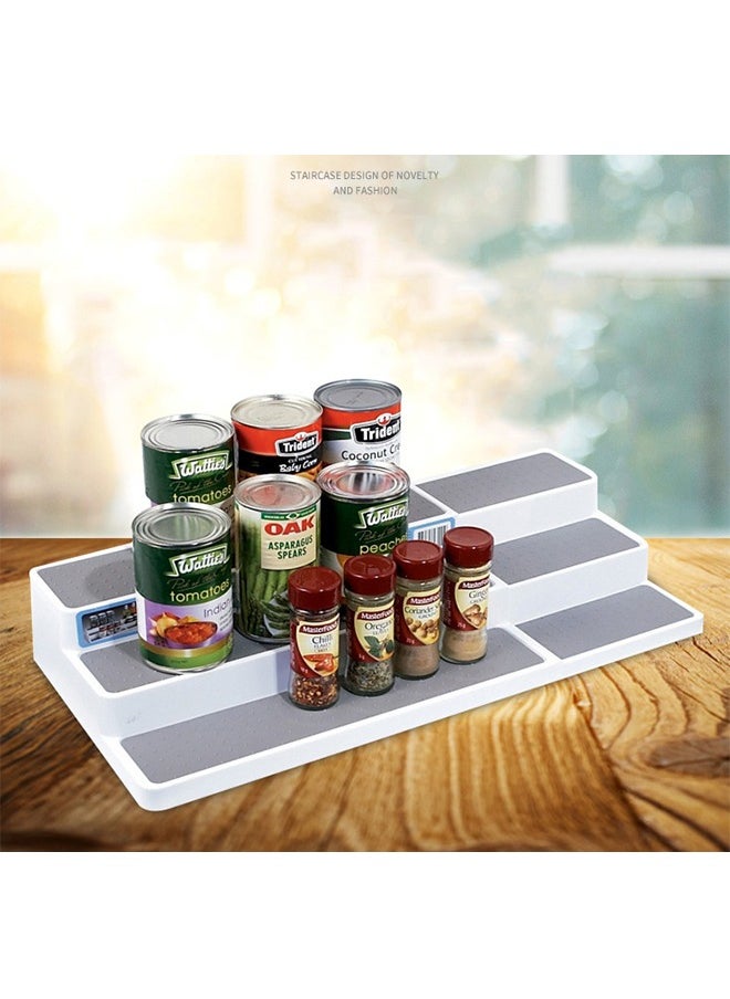 3 Tiers Expandable Spice Rack Non-Skid Modern Design Cabinet Step Shelf Organizer for Countertop Pantry and Cabinet