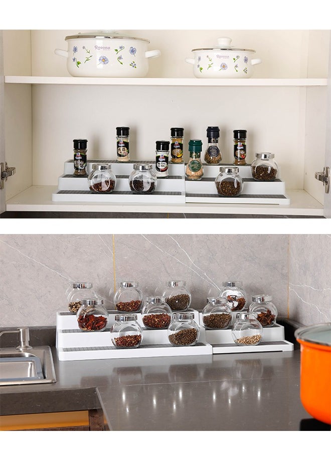 3 Tiers Expandable Spice Rack Non-Skid Modern Design Cabinet Step Shelf Organizer for Countertop Pantry and Cabinet