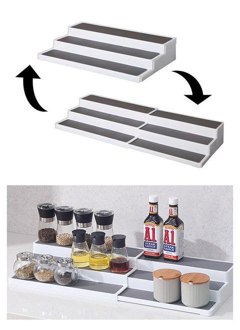3 Tiers Expandable Spice Rack Non-Skid Modern Design Cabinet Step Shelf Organizer for Countertop Pantry and Cabinet