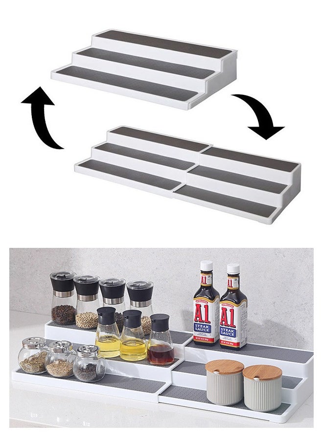 3 Tiers Expandable Spice Rack Non-Skid Modern Design Cabinet Step Shelf Organizer for Countertop Pantry and Cabinet