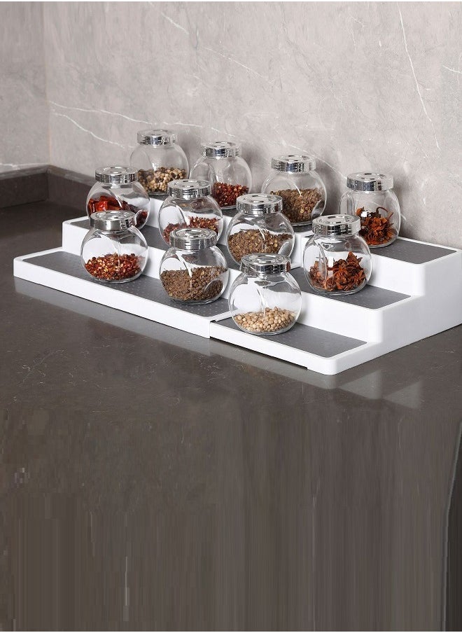 3 Tiers Expandable Spice Rack Non-Skid Modern Design Cabinet Step Shelf Organizer for Countertop Pantry and Cabinet