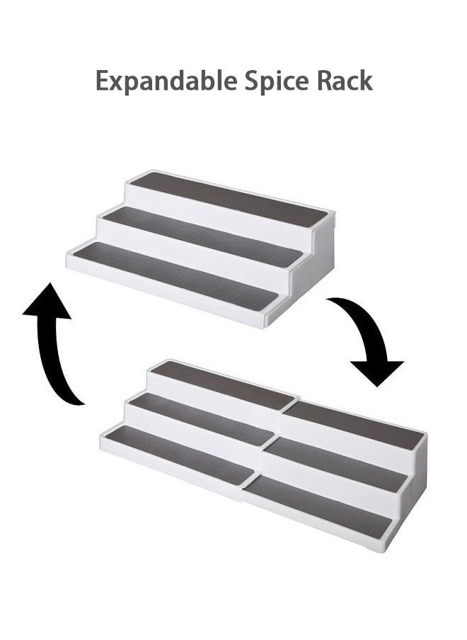 3 Tiers Expandable Spice Rack Non-Skid Modern Design Cabinet Step Shelf Organizer for Countertop Pantry and Cabinet