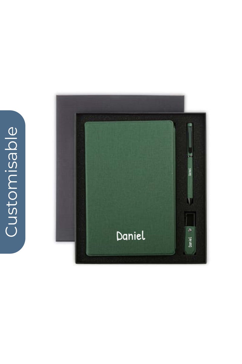 SANTHOME Personalised Sustainable Gift Set with Refillable Notebook, Pen & USB Keychain - Green - Image 1