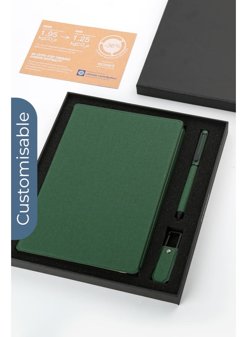 SANTHOME Personalised Sustainable Gift Set with Refillable Notebook, Pen & USB Keychain - Green - Image 2