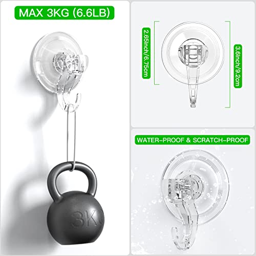 LUXEAR Suction Cup Hooks - 6 Pack Suction Hooks Reusable Powerful Waterproof - Clear Removable Suction Hanger for Christmas Wreath, Shower,Tile,Bathroom,Towel,Kitchen - Image 3