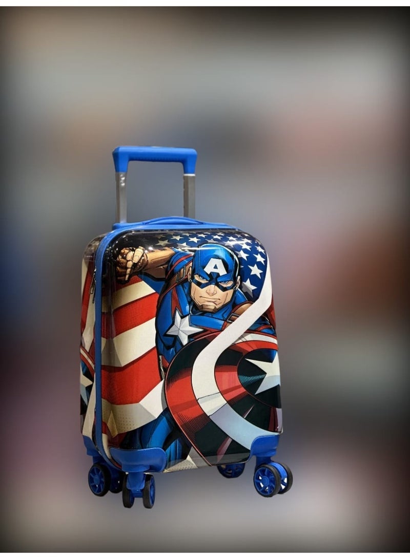 MARVEL Marvel Captain America Kids Rolling Luggage, Hard Shell Suitcase with Wheels, American Flag Design, Blue - Image 2