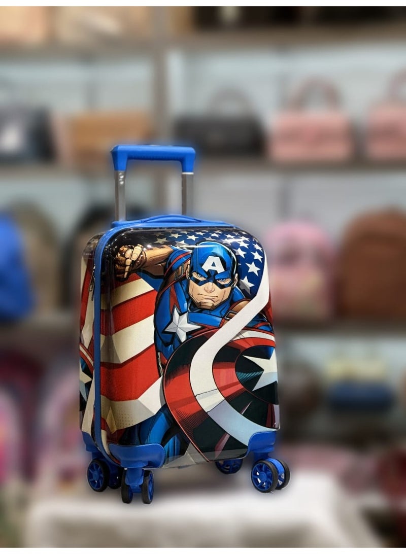 MARVEL Marvel Captain America Kids Rolling Luggage, Hard Shell Suitcase with Wheels, American Flag Design, Blue - Image 1