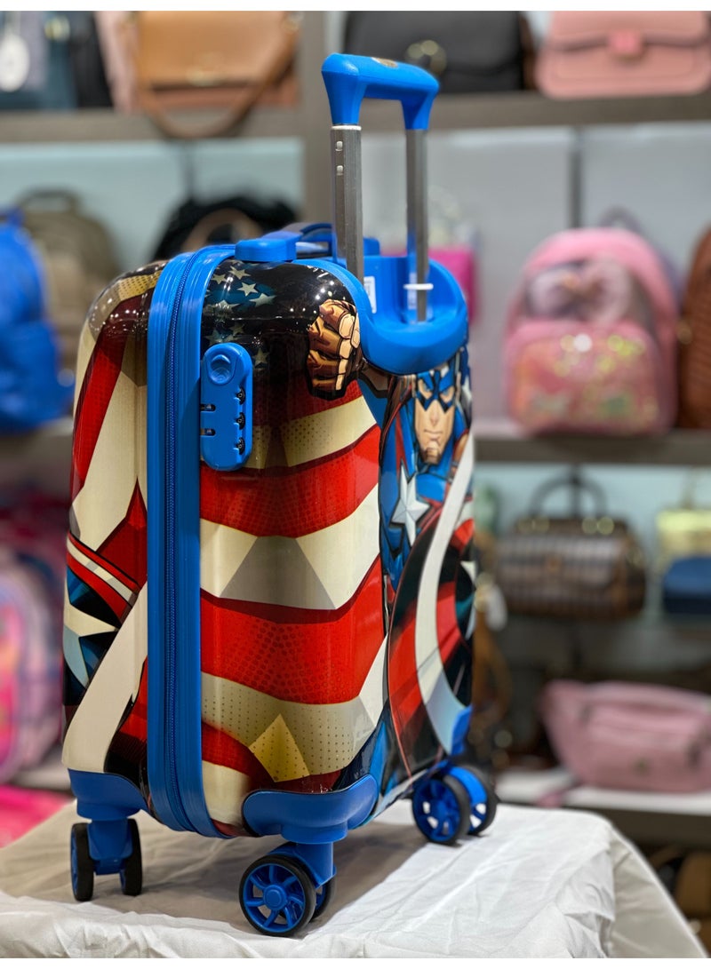 MARVEL Marvel Captain America Kids Rolling Luggage, Hard Shell Suitcase with Wheels, American Flag Design, Blue - Image 5