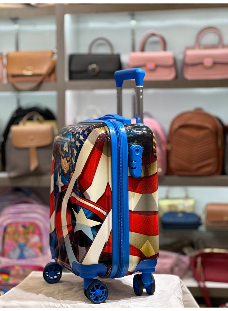 MARVEL Marvel Captain America Kids Rolling Luggage, Hard Shell Suitcase with Wheels, American Flag Design, Blue - Image 4