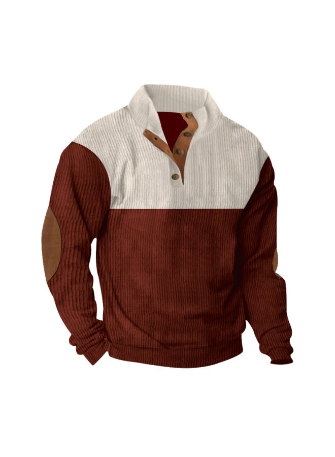 Plus Size Autumn And Winter Men's Casual Color Block Lapel Sports Sweatshirt Corduroy Stand Collar Top - Image 1