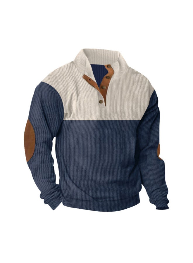 Plus Size Autumn And Winter Men's Casual Color Block Lapel Sports Sweatshirt Corduroy Stand Collar Top - Image 4