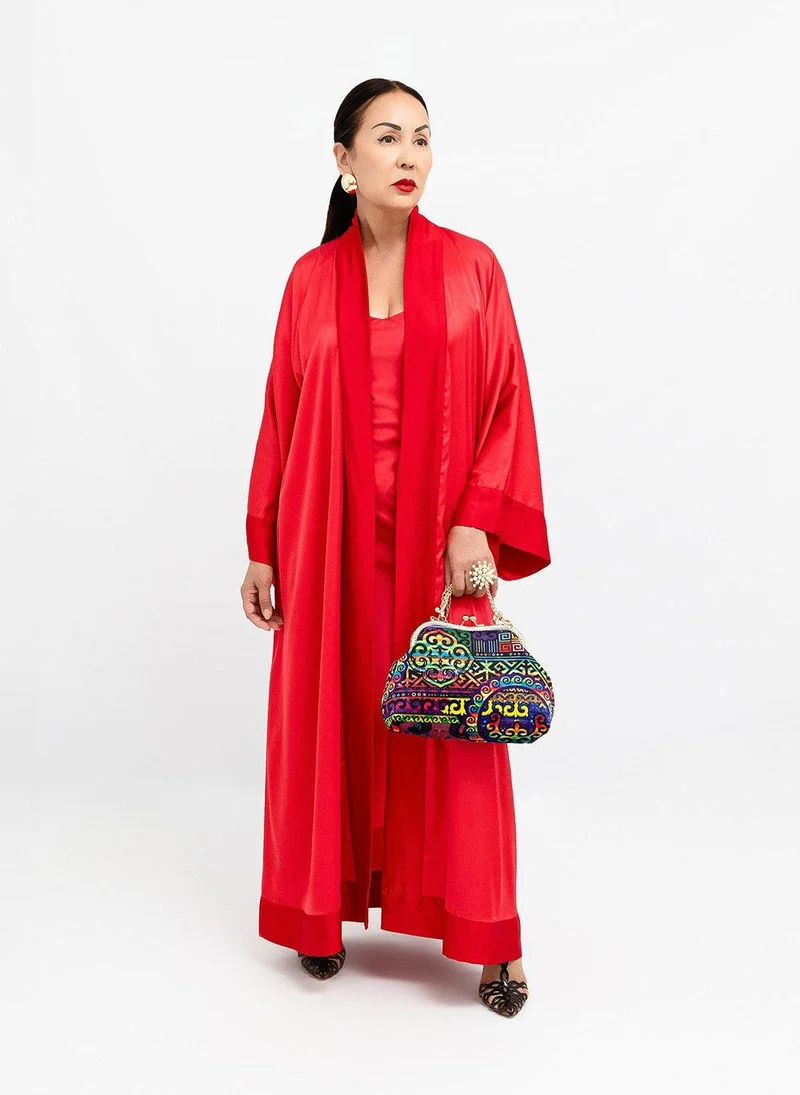 Red Cuffs Coral Red Satin Abaya Kaftan