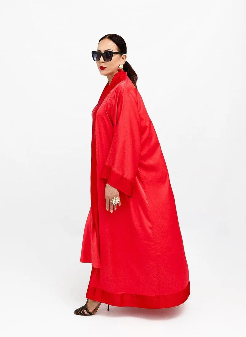 JANARA JONES Red Cuffs Coral Red Satin Abaya Kaftan