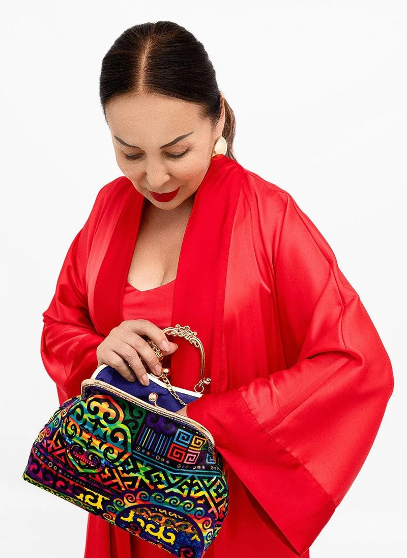 Janara Jones  Red Cuffs Coral Red Satin Abaya Kaftan for Women | Best Price UAE